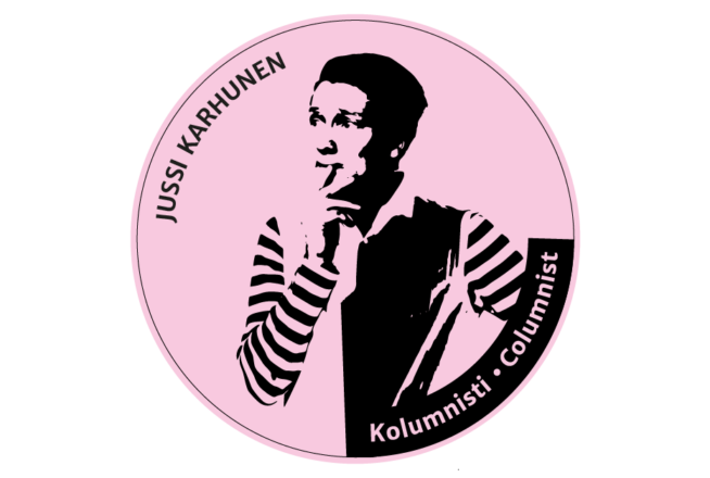 Kirjoittaja katsoo vasemmalle käsi huulilla ja pohtii