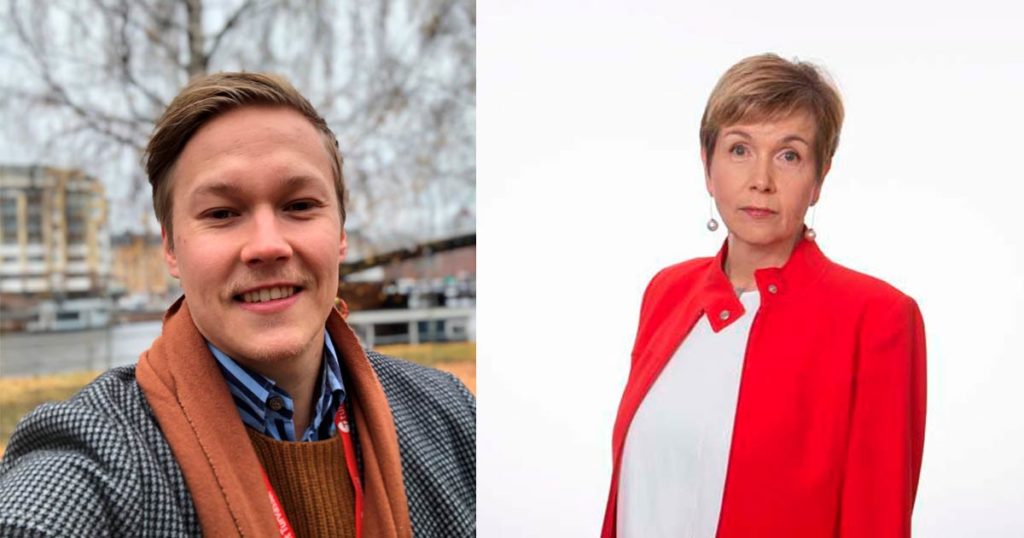 Kuva Topiaksesta ulkona, Anita studiossa punainen jakku päällä.