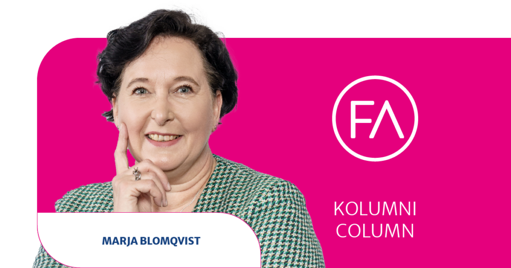 Kuvassa kolumnisti, Finanssiala ry:n johtava veroasiantuntija Marja Blomqvist.