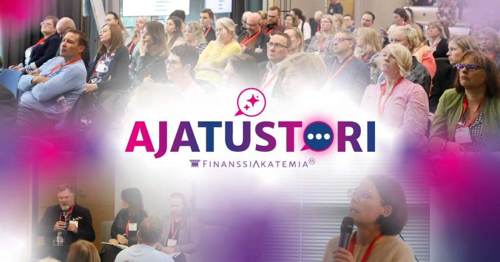 Ajatustorin kuva, jossa tapahtuman logo ja taustalla kuvia yleisöstä.