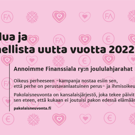 Finanssiala ry on tehnyt joululahjoituksen Pakolaisneuvonnan Oikeus perheeseen -kampanjalle